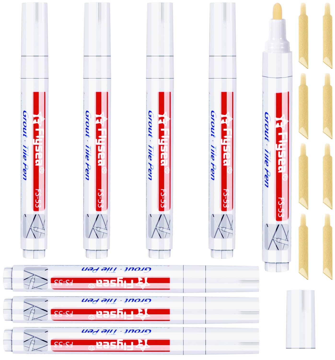 8pcs White Grout Pen Grout Reviver Pen Unibond Grout Restore Marker with 8pcs Replacement Nib Tips for Tile Grout Wall Floor Bathrooms and Kitchen