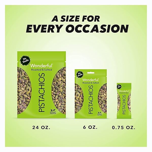 WONDERFUL PISTACHIOS NO SHELLS, ROASTED & SALTED NUTS, 0.75 OUNCE BAG (PACK OF 9), PROTEIN SNACKS, GLUTEN FREE, ON-THE-GO, INDIVIDUALLY WRAPPED SNACKS