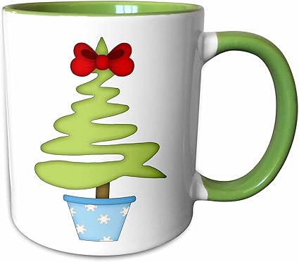Amazon Co Jp 3drose Anne Marie Baugh クリスマス 可愛い コンテンポラリー クリスマスツリー リボン付き トッパー イラスト マグカップ 15 Oz Two Tone Green Mug Mug 12 ホーム キッチン