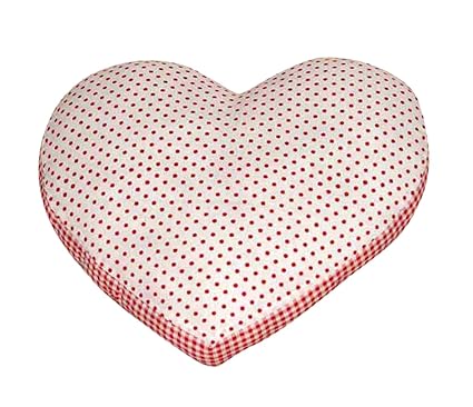 Oscar Home Soft Cotton, Poly-fiber Filling Heart Shaped Pillow with Polka Dots for Kids Material: Cushion-Red, White