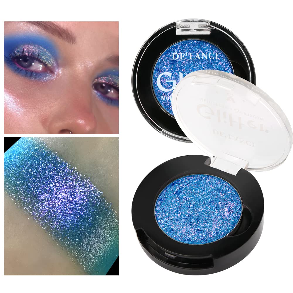 Afflano Holographic Color Change Multichrome Eyeshadow - Silver Blue Shimmer Metallic Eye Makeup, Sparkling Pigment Chameleon Duo Chrome for Blue Eyes — image 1