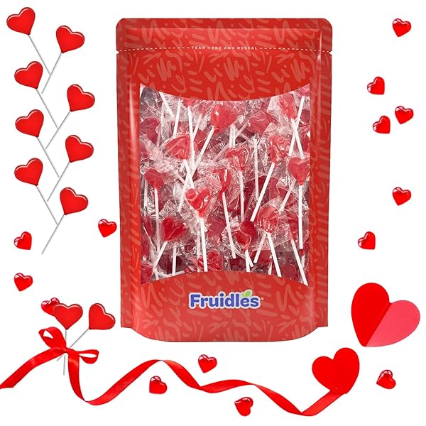 FRUIDLES 300-PACK LOLLIPOPS MINI RED HEART SHAPED STRAWBERRY FLAVORED LOLLIPOP, INDIVIDUALLY WRAPPED, 5G LOLLIPOPS 5 POUNDS BULK