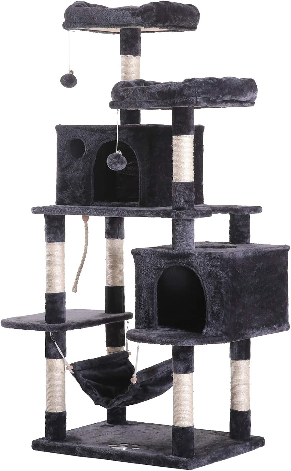 Hey-brother Large Multi-Level Cat Tree Condo Furniture with Sisal-Covered Scratching Posts, 2 Bigger Plush Condos, Perch Hammock for Kittens, Cats and Pets Smoky Gray MPJ020G : Pet Supplies