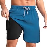 zeetoo Mens Swim Trunks with Compression Liner 5.5" Quick Dry Swim Shorts with Zipper Pockets Bathing Suit
