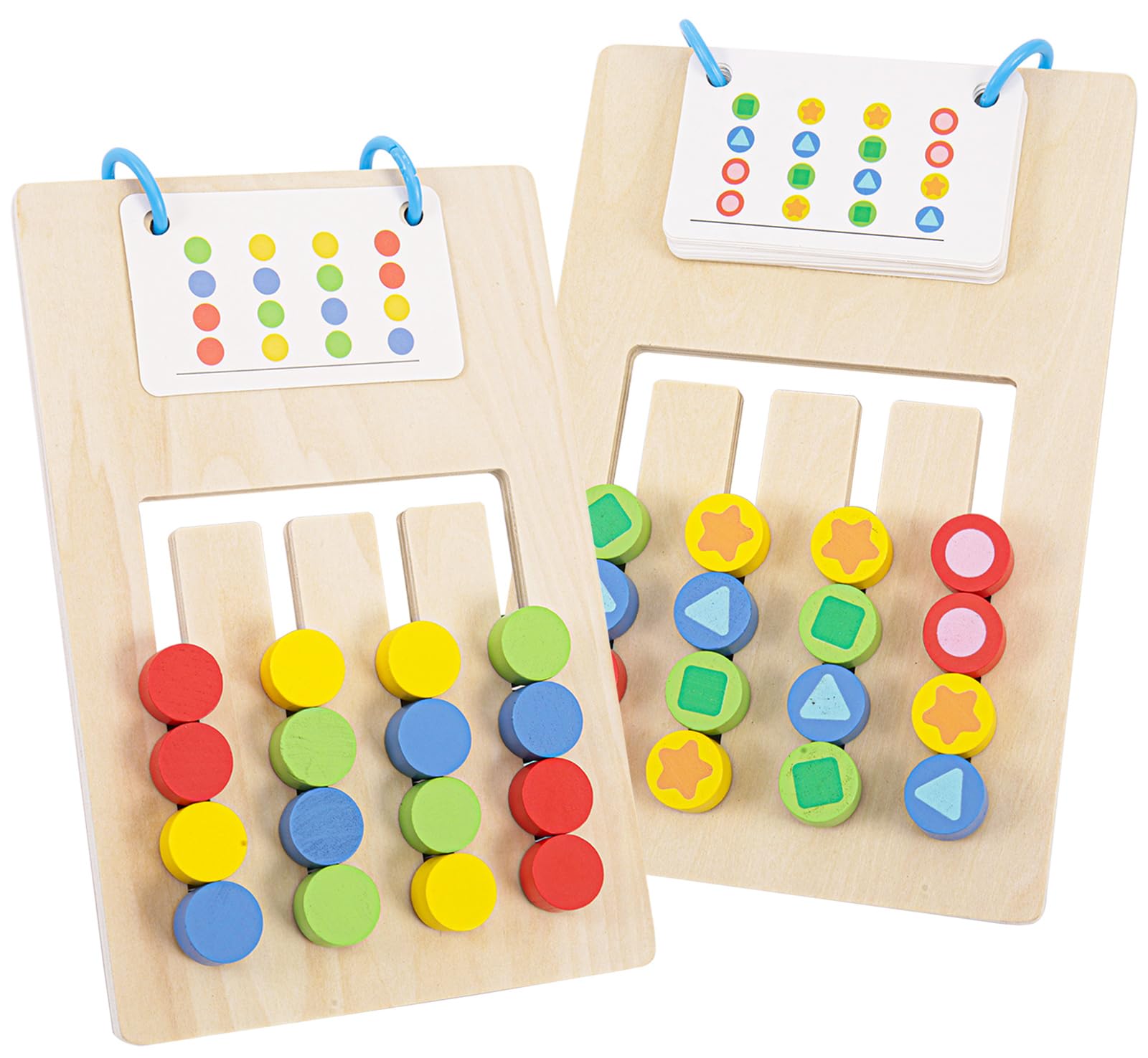 Double-Sided Wooden Color Shape Matching Slide Puzzle Montessori Sensory Toys Travel Games for Toddlers Kids Boys Girls 3 4 5 6 7 Years Old Birthday Airplane Car Travel Road Trip Toy