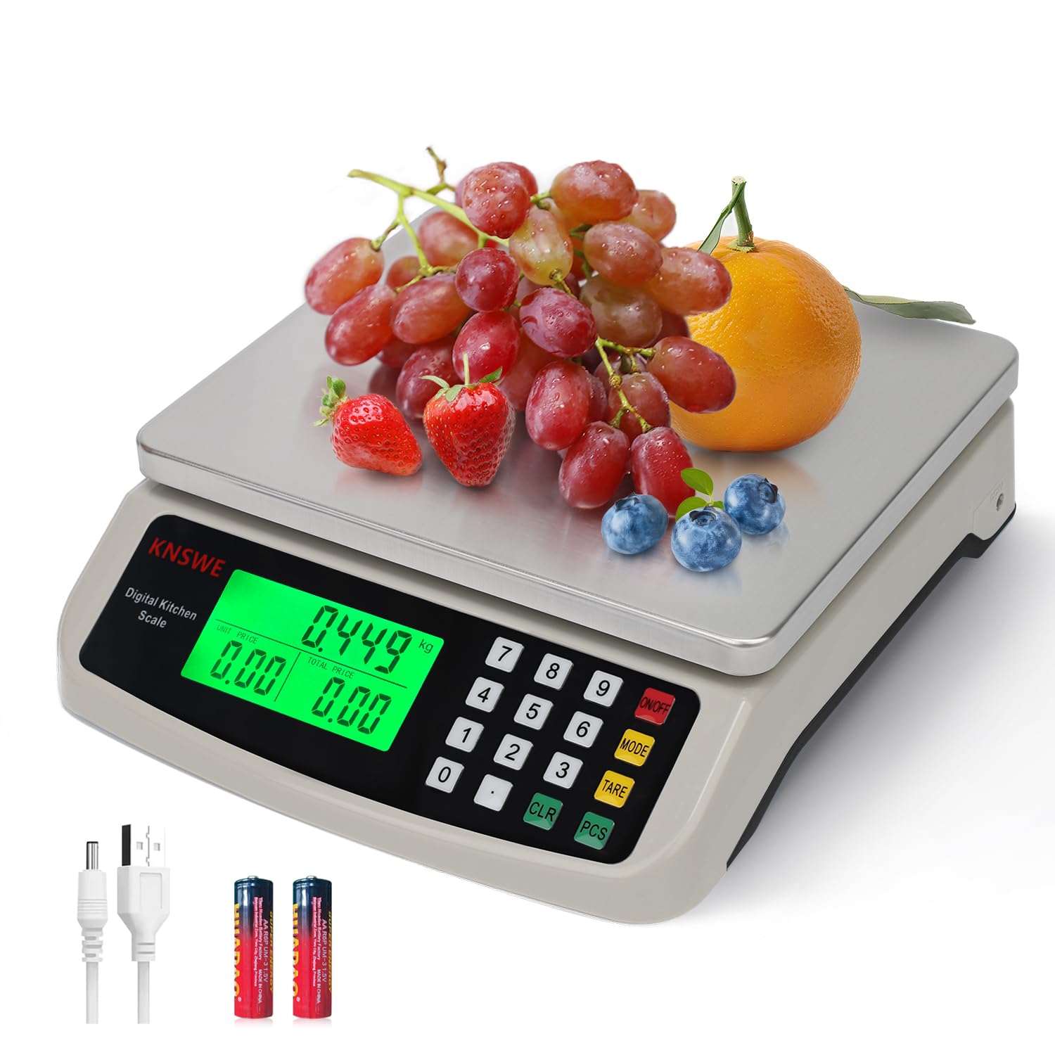 KNSWE Küchenwaage Digital Groß 40kg 1g waage küche Edelstahl 5 Maßeinheiten
