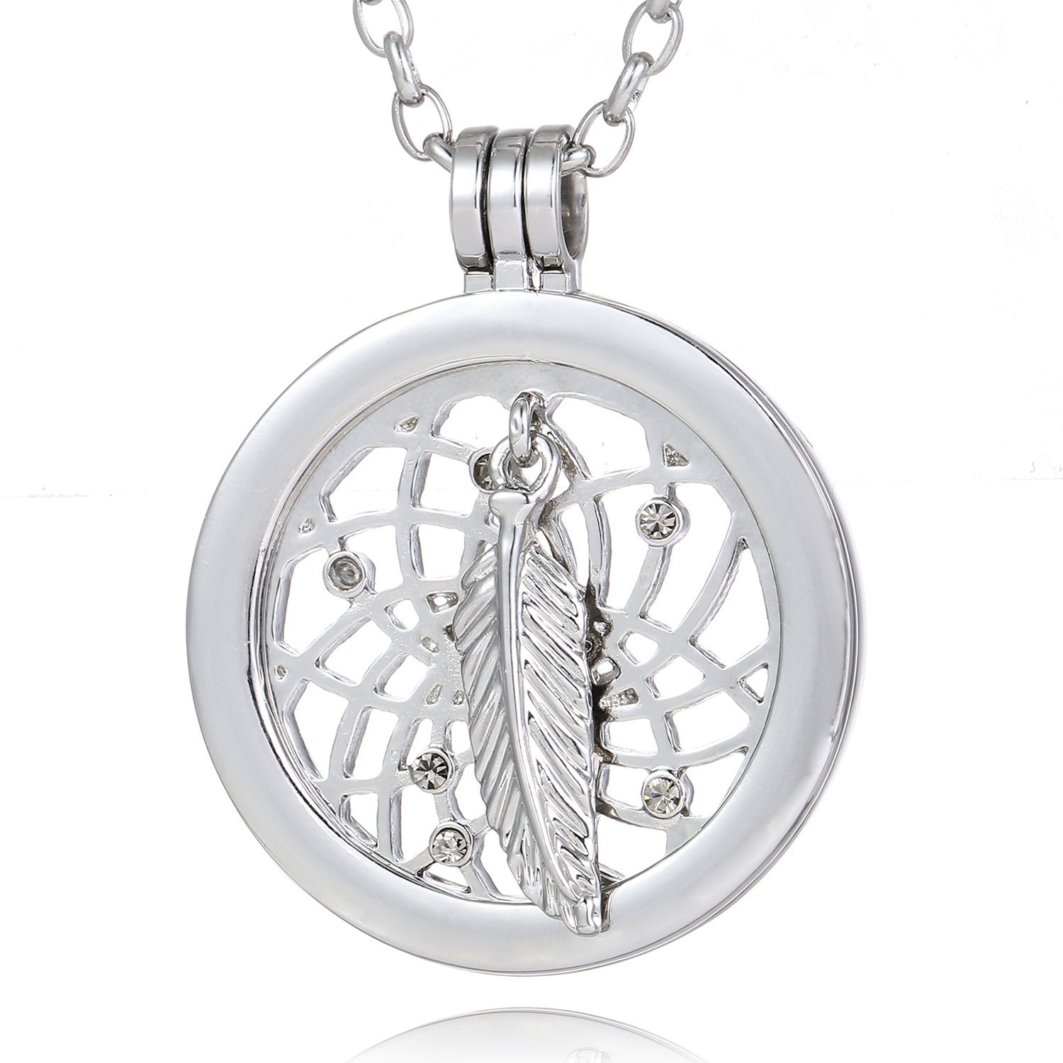 Morella Women Necklace 70 cm 27.5" Stainless Steel with Dreamcatcher Coin 33 mm 1,3" Silver in a Velvet Jewelry Bag โ image 1