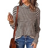 Dokotoo Women's Lightweight Sweaters 2026 Fashion Striped Long Sleeve Sweaters Casual Pullover Turtleneck Sweater Tops