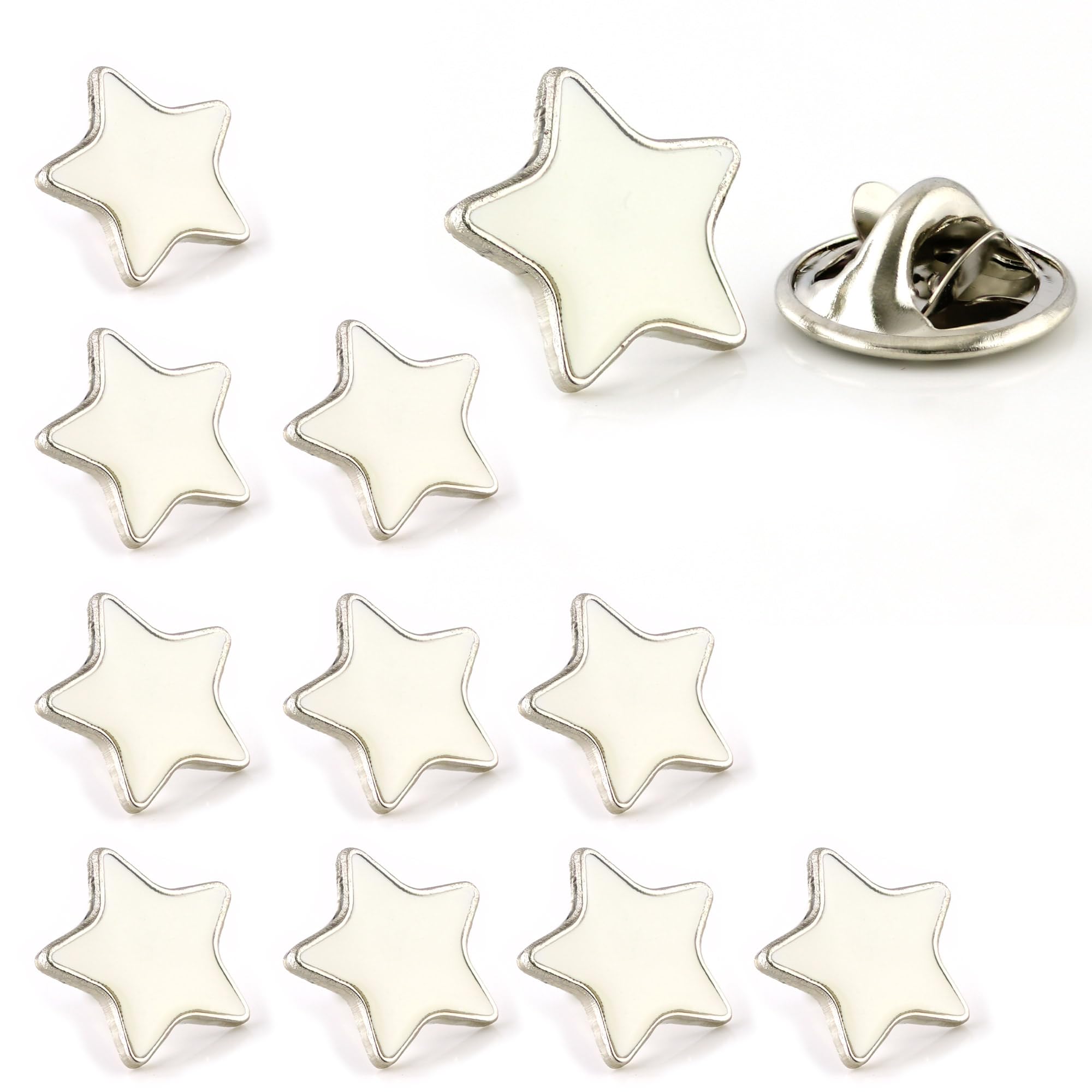 WHITE Star Pin Badge | 10Pcs (13mm) School Reward, employee recognition, student achievement or in the workplace for rewarding performance (White)