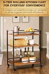 FEFE 3 Tier Rolling Kitchen Cart Rustic Wood Metal Wine Glass Rack 25kg view 9