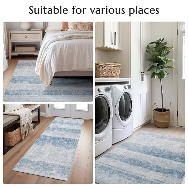 JINCHAN AREA RUG 3X5 WASHABLE ENTRYWAY RUG MODERN ABSTRACT INDOOR CONTEMPORARY CARPET THIN SOFT MAT KITCHEN BLUE FLOOR COVER NON SLIP FOR BEDROOM LIVING ROOM LAUNDRY NURSERY