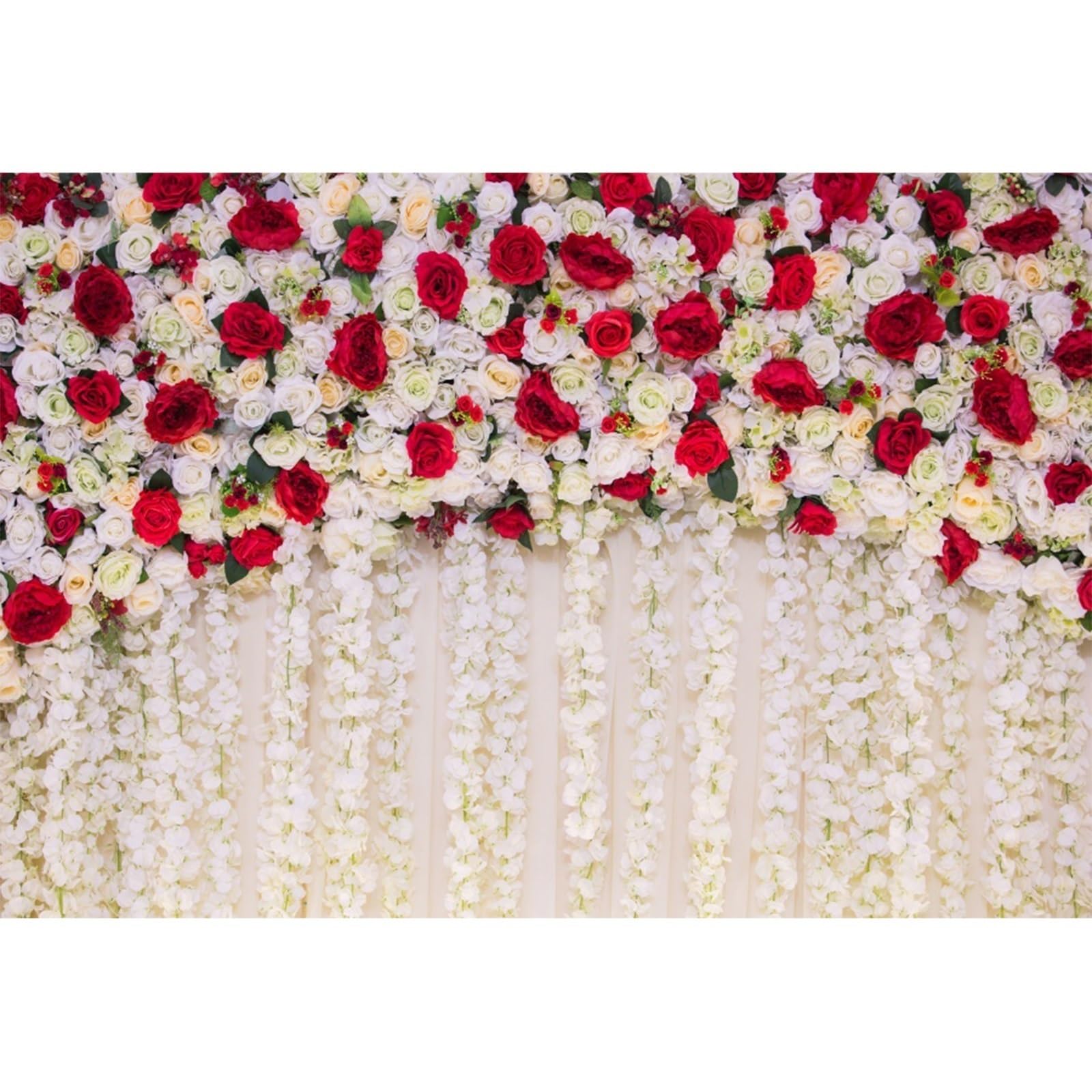 YongFoto 15x10ft Vinyl Photo Backdrop Wedding Backdrop Roses Flowers Curtain Beutiful Floral Wall Background Valentine's Day Wedding Party Wall Decoration Video Shoot Studio Photography Props