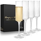 Kytree 8 oz Ribbed Champagne Flutes, Elegant Crystal Champagne Glasses Set of 4 Unbreakable Stemless Glass Wine Cocktail Glasses for Weddings Anniversaries Parties Bar