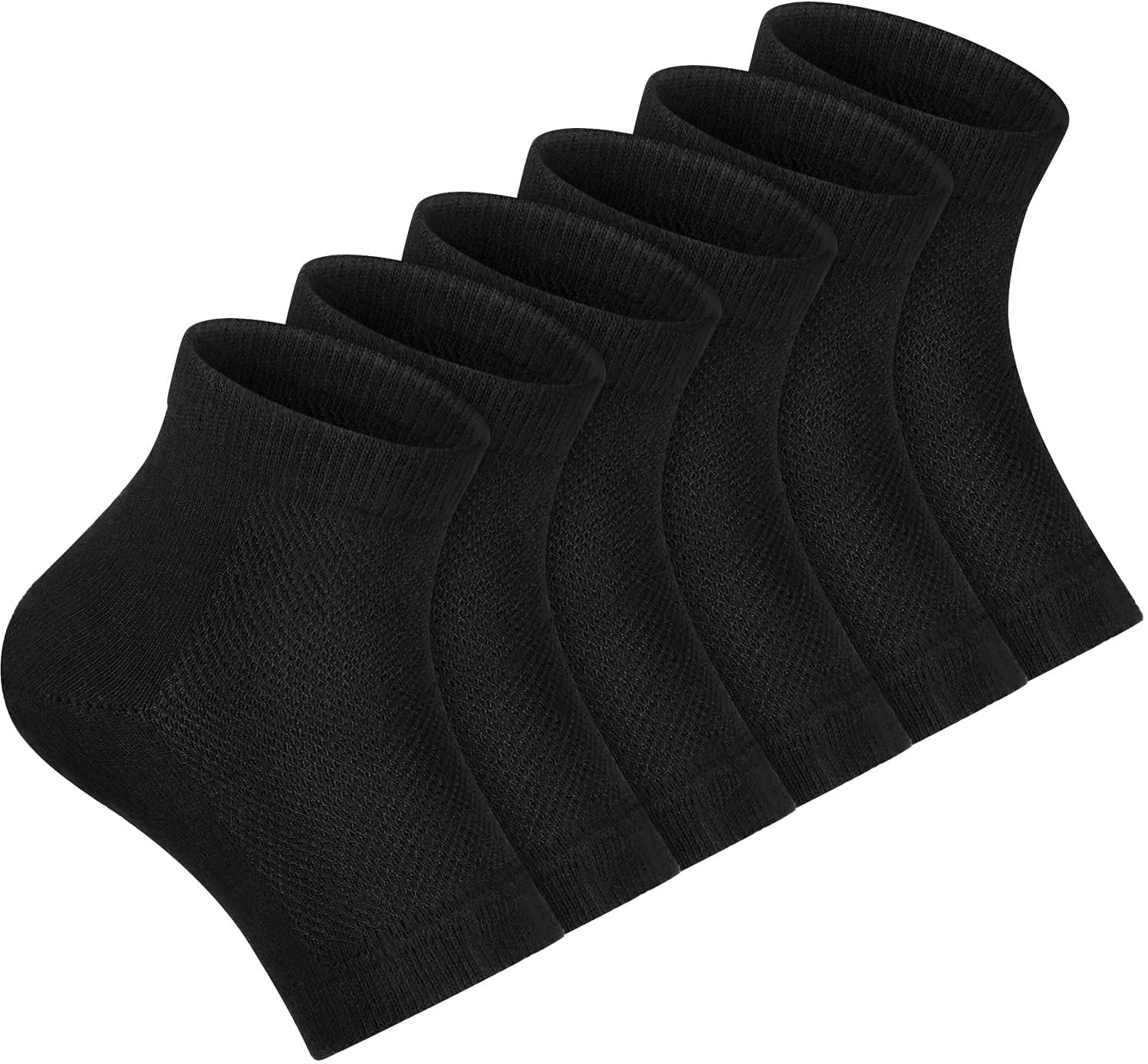 Moisturizing Socks,3 Pairs, Soft Ventilate Gel Heel Socks Open Toe Socks for Dry Hard Cracked Skin Moisturizing Day Night Care Skin (Black, Regular Size)