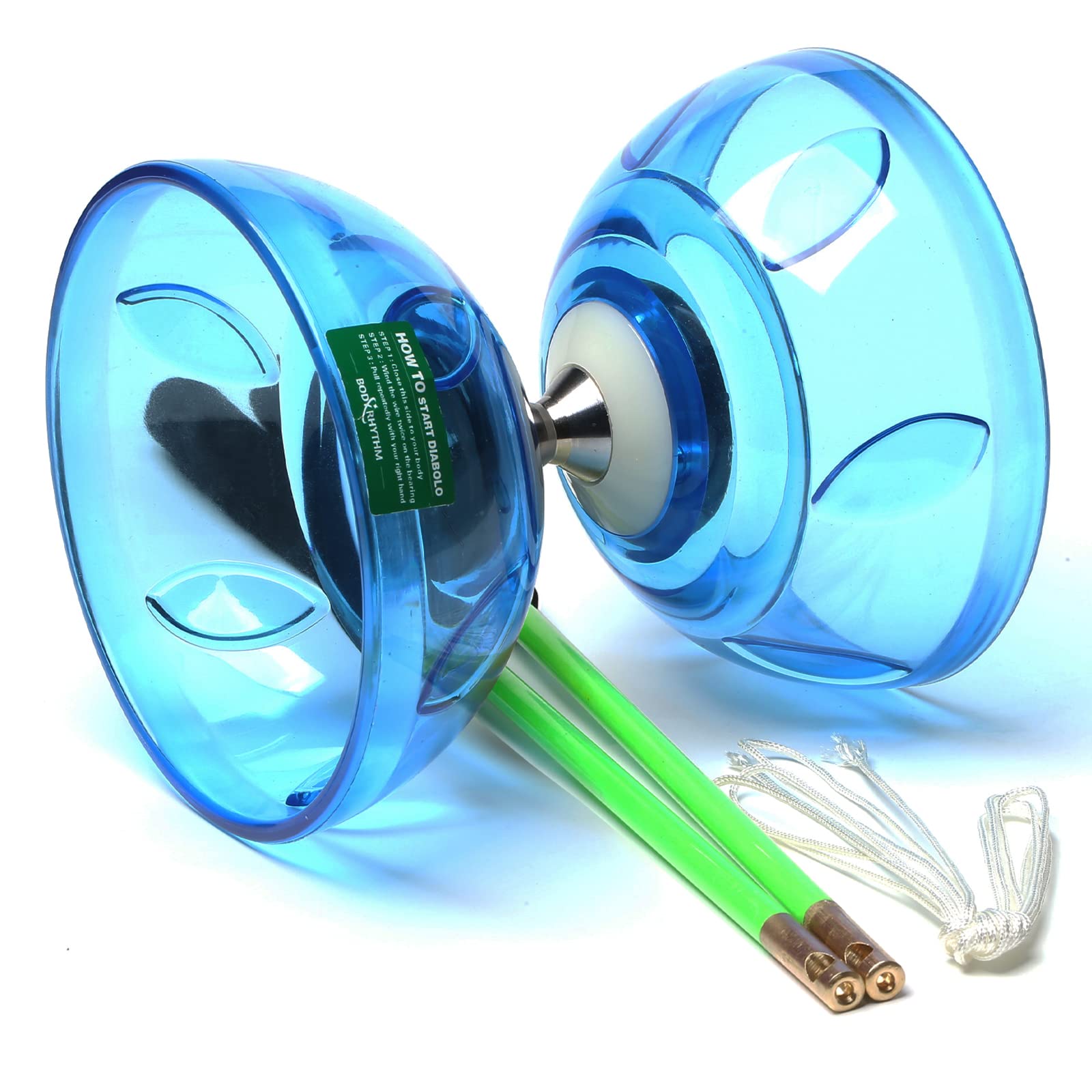 Photo 1 of BodyRhythm Five Bearings Chinese Diabolo Yoyo Set with Fiberglass Sticks, Adjustable Strings for All Ages - Best for Fitness and Tricks (Blue)