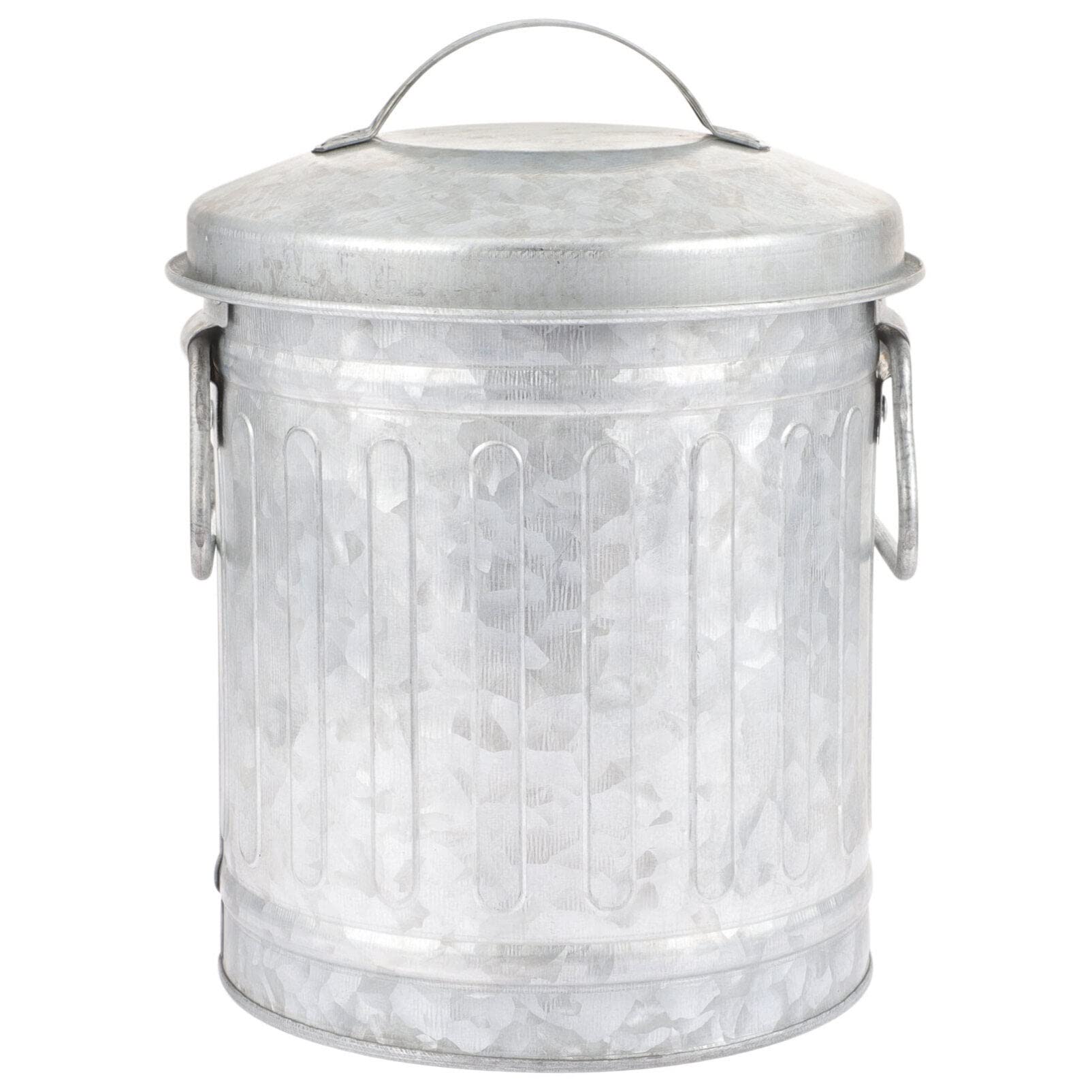 Photo 1 of Cabilock Ash Bucket with Lid Galvanized Metal Canister Dry Food Storage Container Mini Trash Can Wastebasket Iron Fireplace Charcoal Bucket Ash Can Pen Holder for Stove A