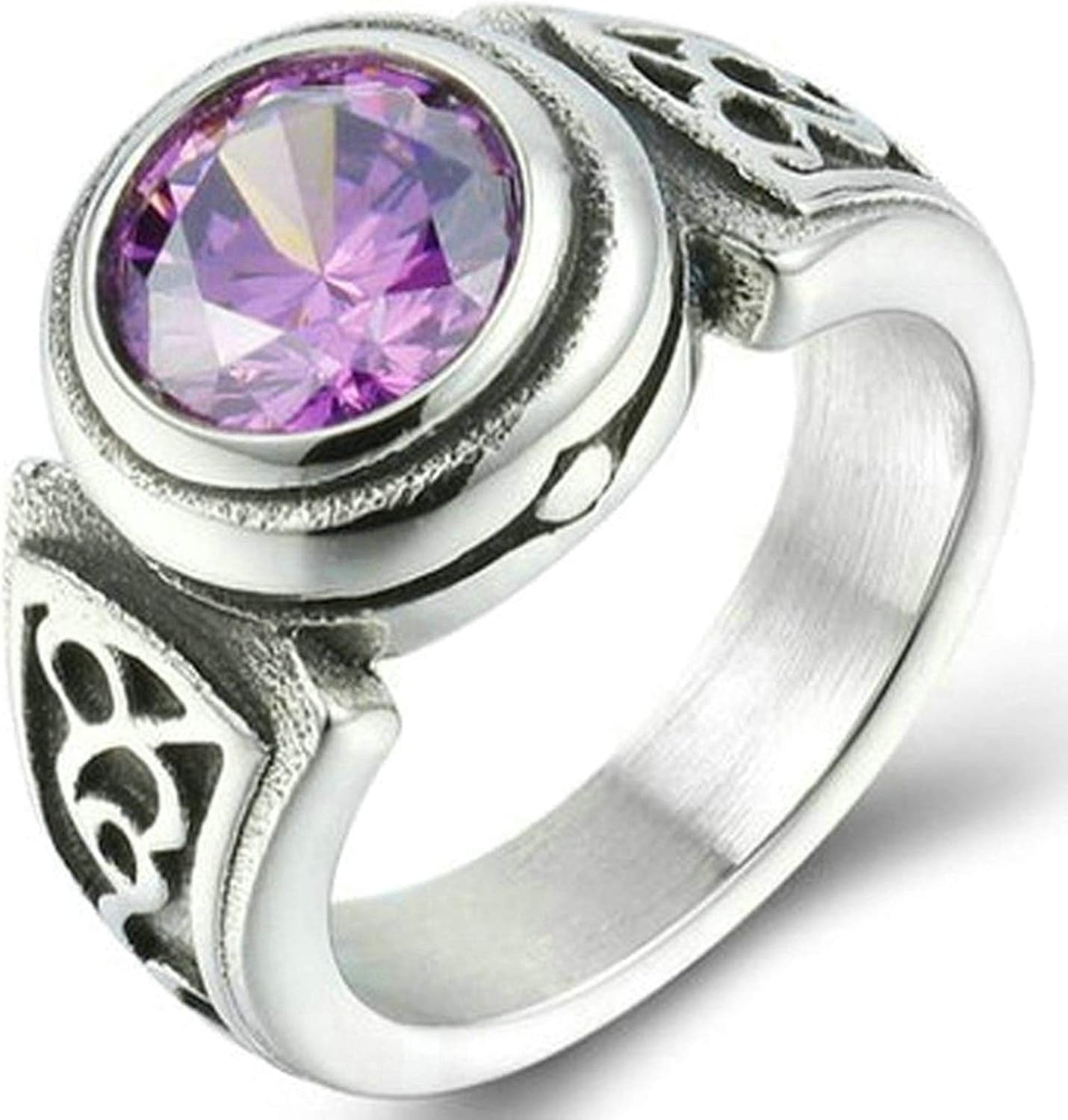 Lafeil Men's Stainless Steel Silver Ring Men's Gothic Ring Punk Round