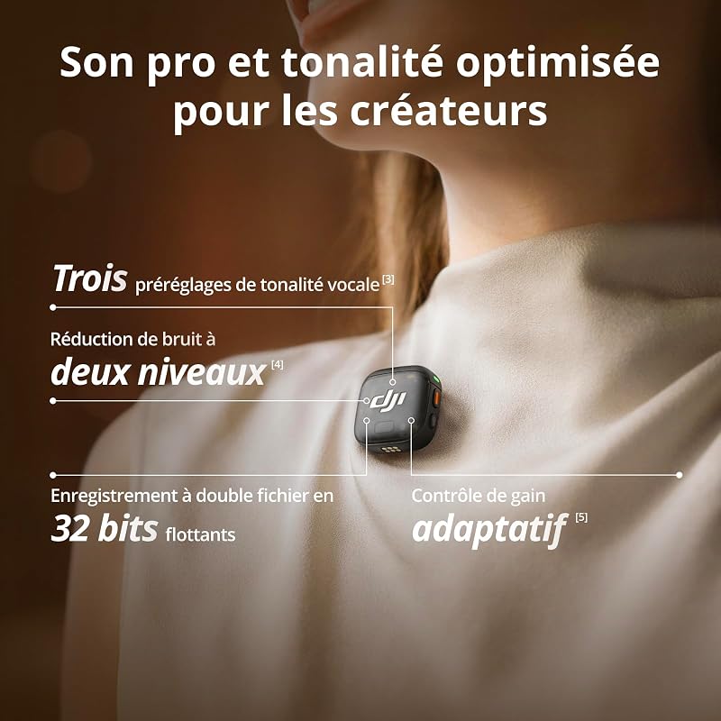 Émetteur DJI Mic 3, mini microphone sans fil pour iPhone/caméra/Android