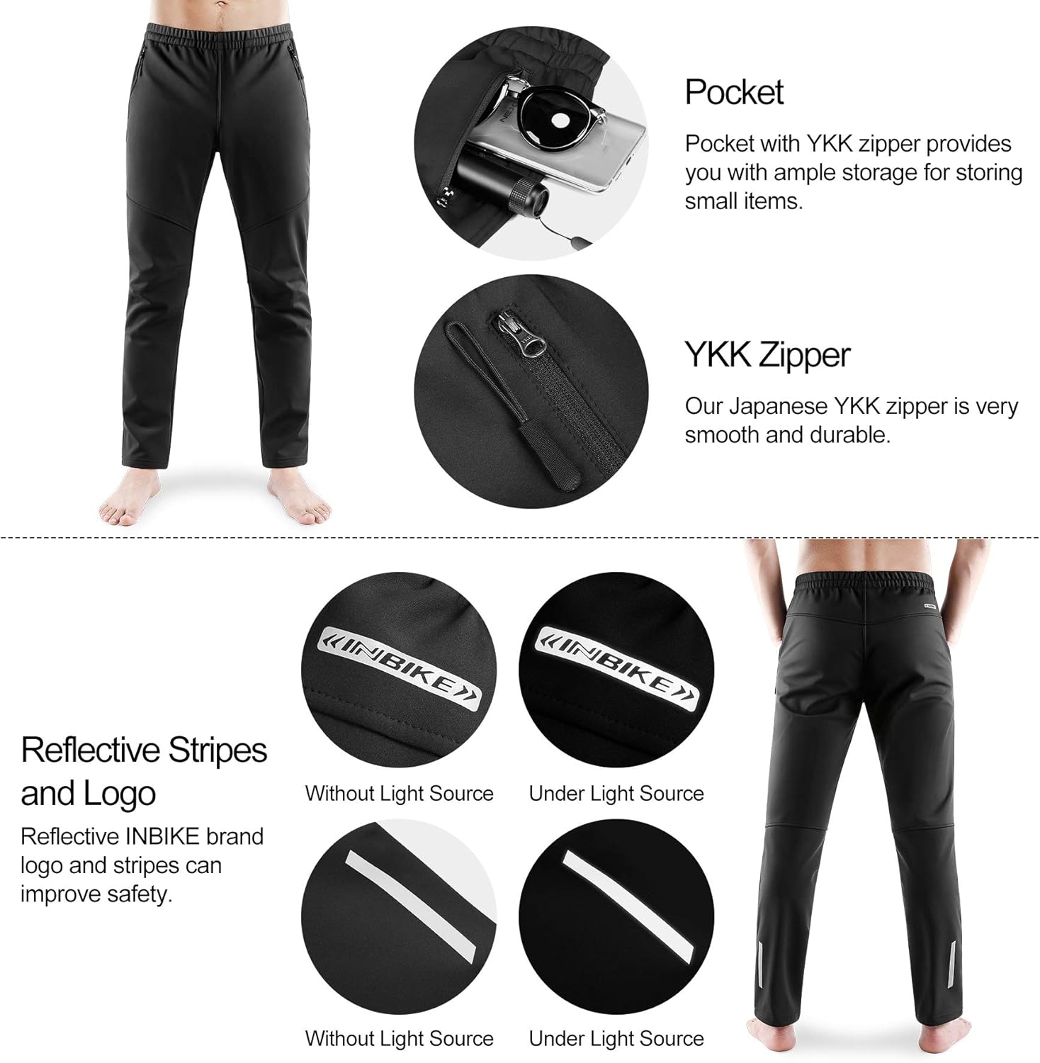 INBIKE Men's Winter Fleece Windproof Thermal Active Pants for Cycling Running Hiking Outdoor Multi Sports : Clothing