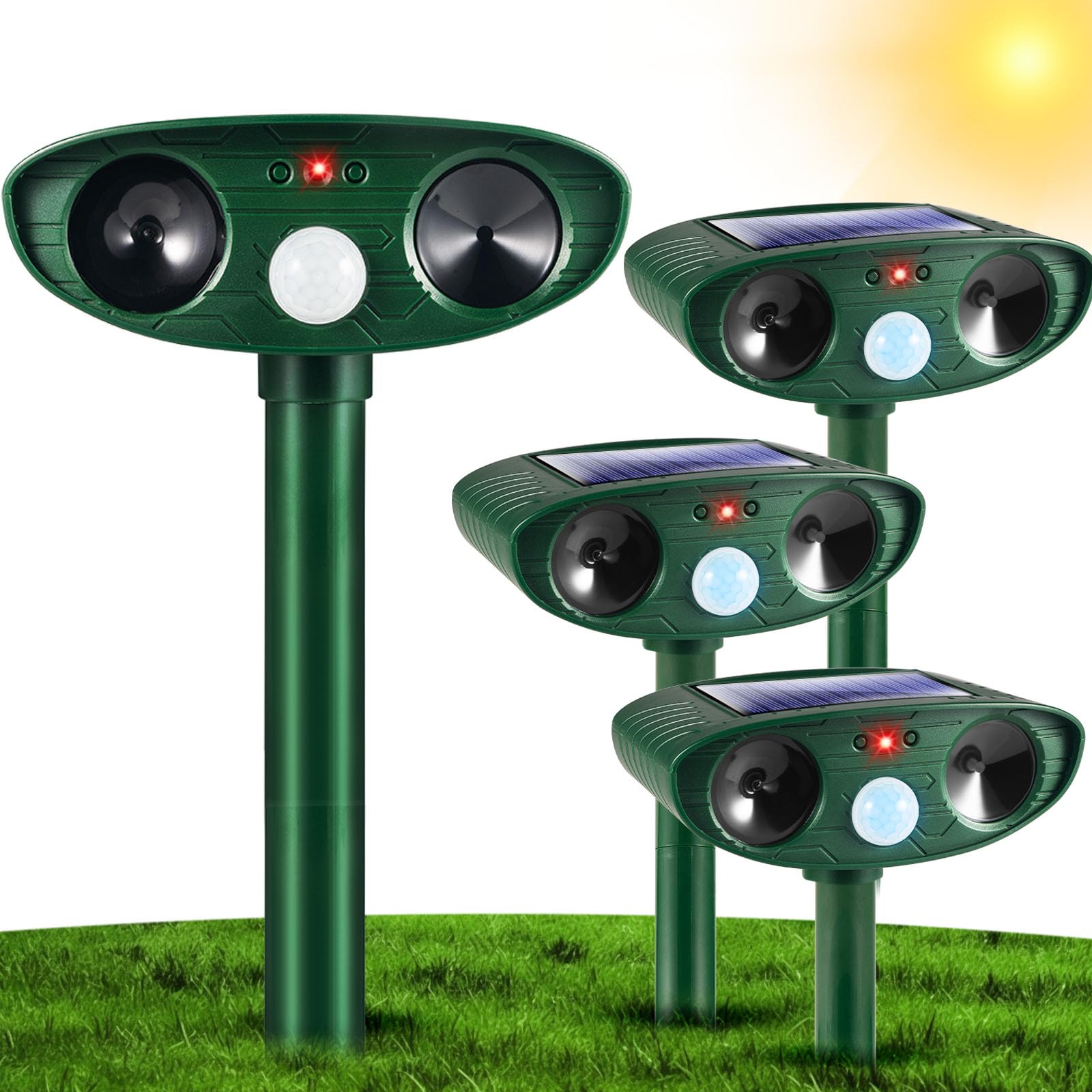 Photo 1 of JahyElec 4 Pack Deer Repellent Solar Ultrasonic Animal Repeller Outdoor Squirrel Fortress Pro Waterproof Animal Deterrent Devices, Cat,Dog,Raccoon,Skunk,Rabbit,Coyote Deterrent for Yard Garden Farm