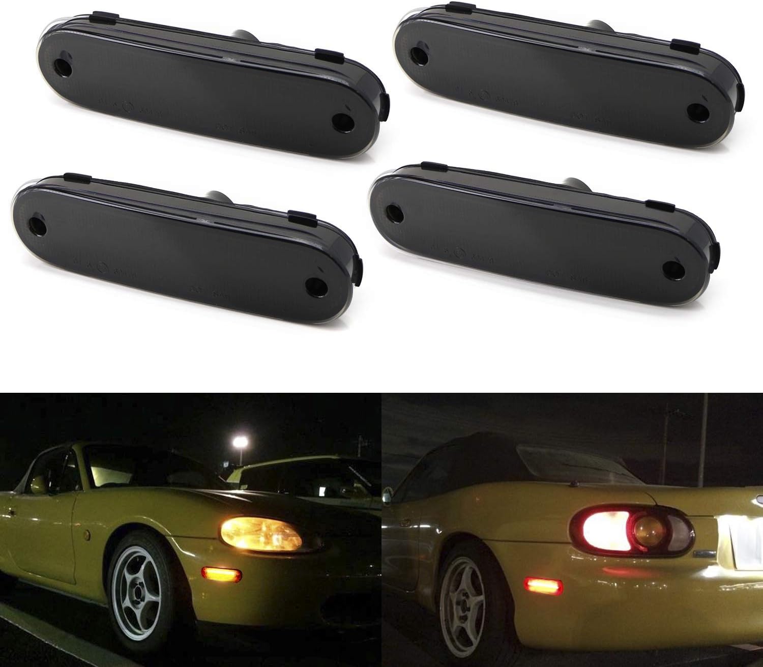 iJDMTOY Smoked Lens Amber/Red Full LED Side Marker Light