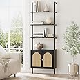 Acekool 71" 5-Tier Rattan Bookshelf With Cabinet & Door, Metal Frame Industrial Bookcase For Living Room & Bedroom - View #6