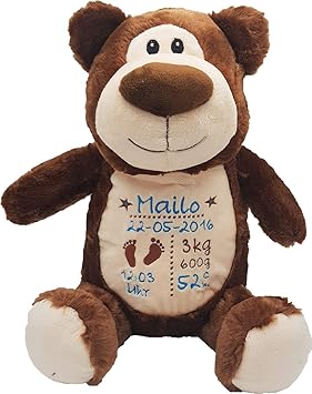 Cubbies Stofftier Teddy Bär, Einhorn, Rentier, Hase, Giraffe, Tiger, Elefant Geschenk mit Namen und Geburtsdatum personalisie