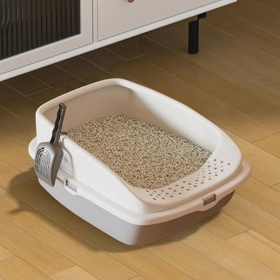 Vivo Technologies Cat Litter Tray Box Open Top with Detachable Rim 49x39x22cm