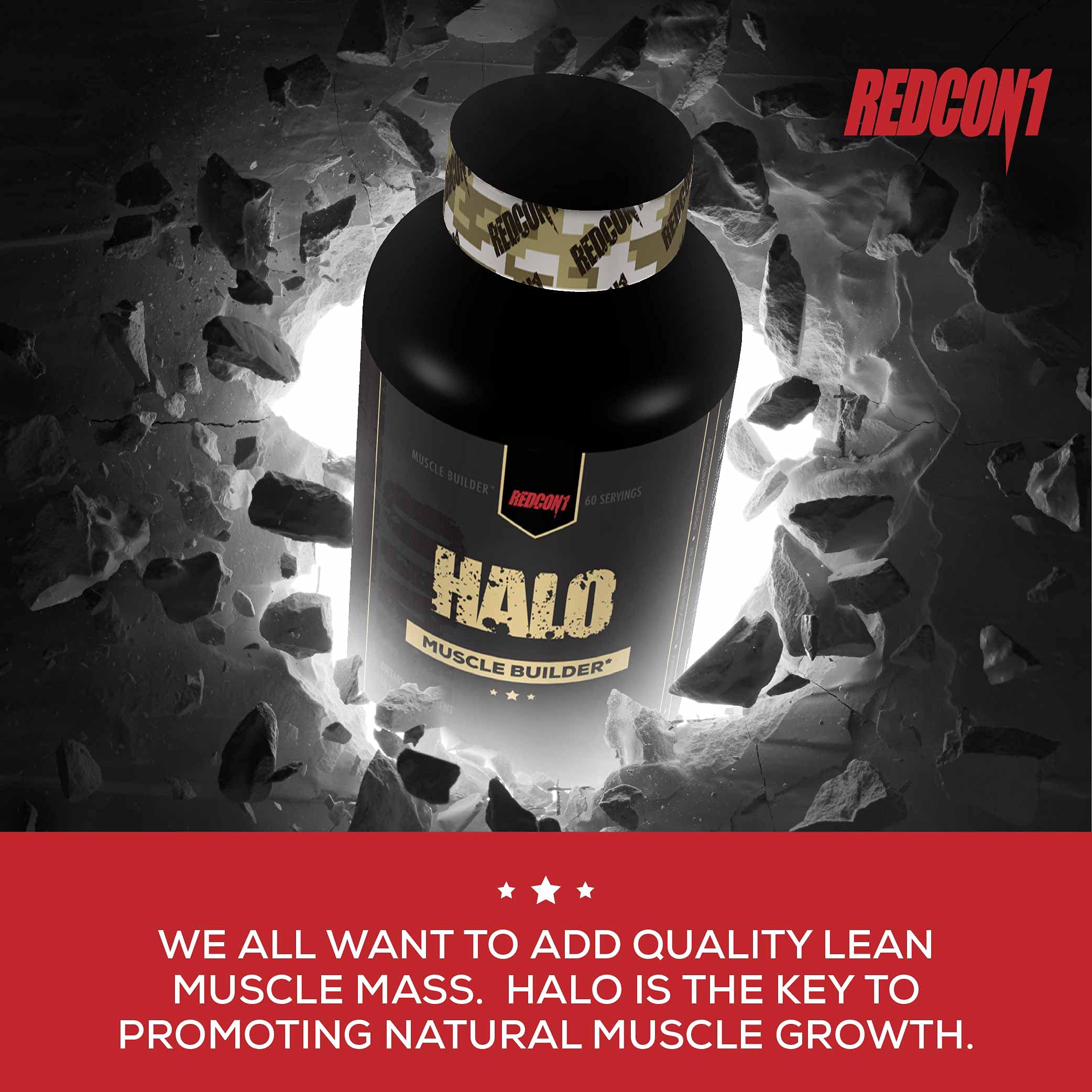 REDCON1 Halo Muscle Builder Supplement - Gluten Free + Keto Friendly to Support Muscle Mass Growth - Contains Chinese Smilax Root Extract to Improve Nitrogen Retention (60 Capsules)