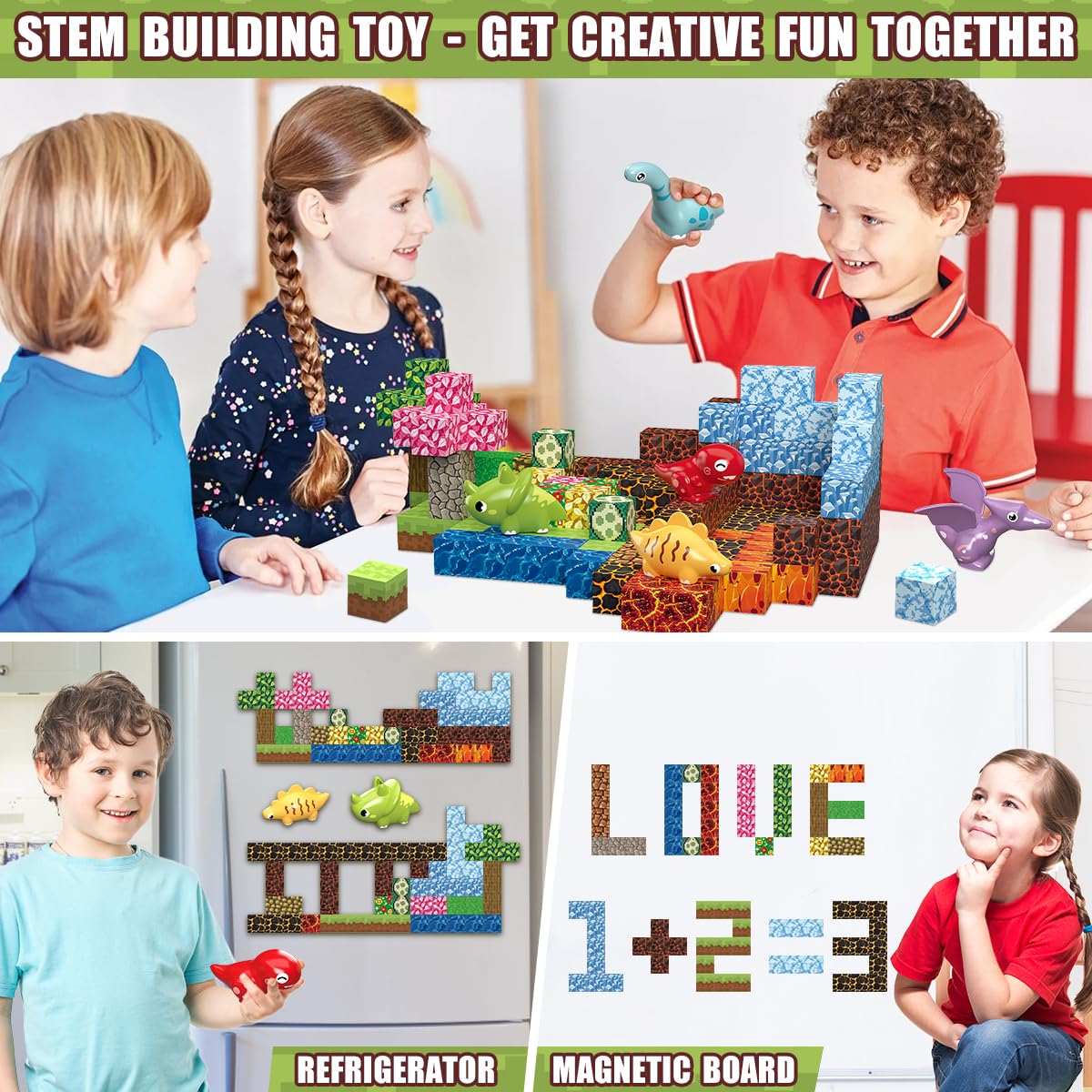 Magnetische Bausteine 205 Stück 2.5CM Dinosaurier Spielzeug Magnetic Building Blocks, Baue 3D Dinosaurier Welt Abenteuer Magnetspiel Kinderspielzeug Geschenke für Jungen Mädchen ab 3 5 6 7 9-12 Jahre 2