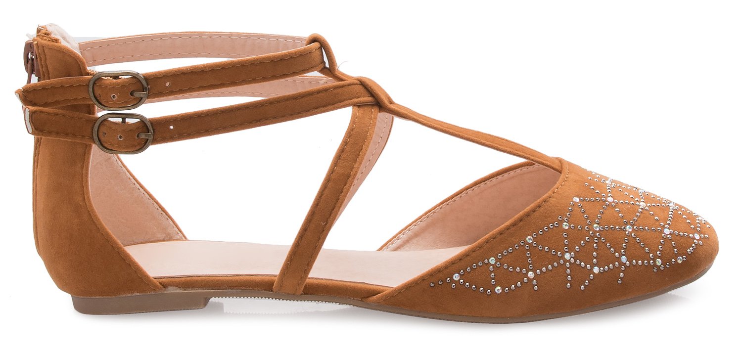 Olivia K Women's Round Toe Rhinestone Glitter Sparkle Ankle T-Strap Ballet Flat Sandal - Image 3