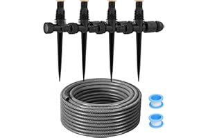 LADER Garden Above Ground Sprinkler System Kit for Lawn, 360° Adjustable Irrigation System Garden Lawn Sprinkler, Black Sprinkler with 52.5FT Hose and 8 Pipe Connectors, DIY Plant Watering Set (4 Pcs)