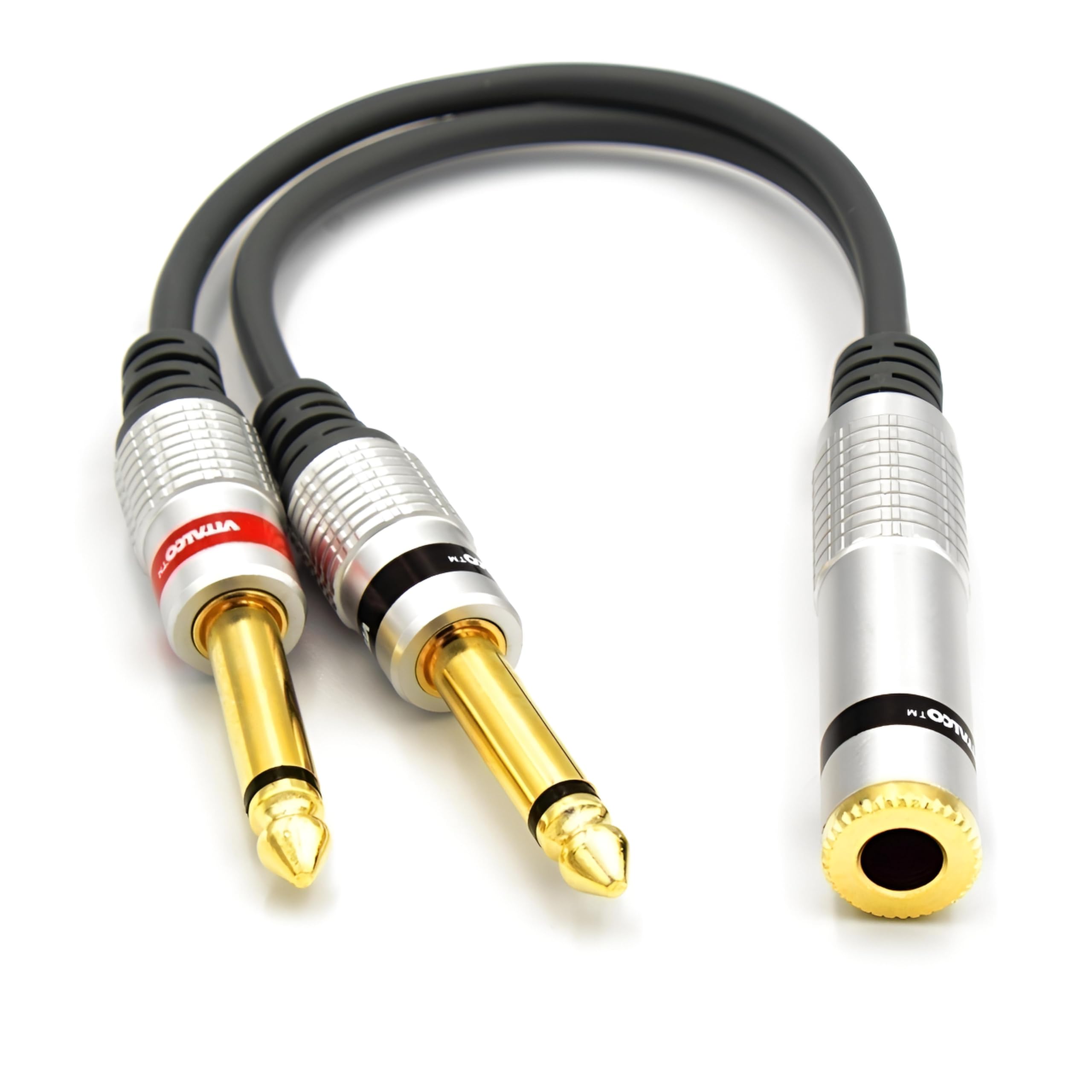VITALCO 6.35mm Jack Y Splitter Large 1/4" TRS Stereo Female to 2x Male Mono TS Audio Cable Adapter