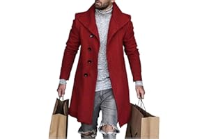 BIVENANT Plaid Trench Coat for Mens Lapel Single Breasted Slim Jacket Overcoat Vintage Graphic Wool Blend Formal Pea Coats