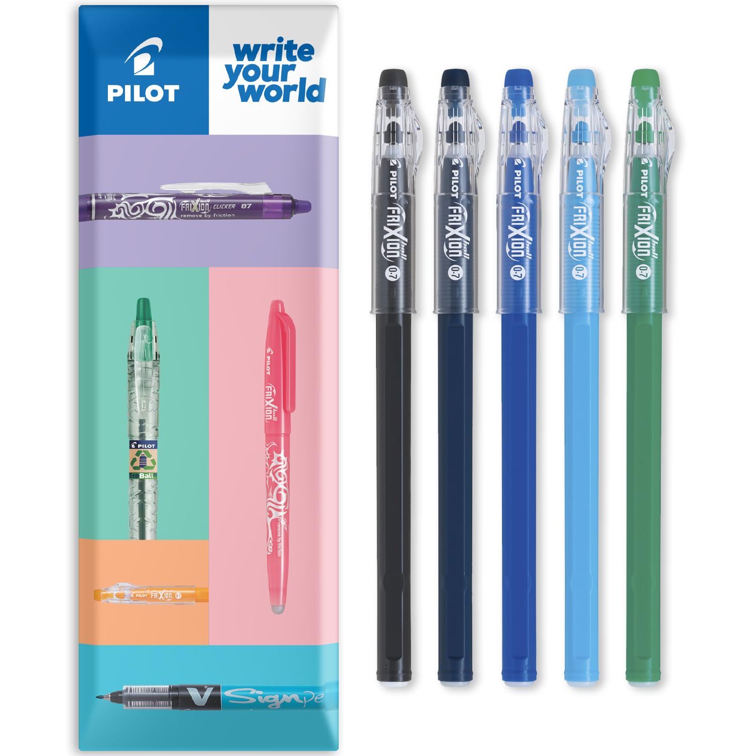 PILOT FriXion Ball Stick 07-0.7mm Nib Tip - Erasable Gel Ink Pens - In Envelope Gift Packaging (Cool Tones Wallet of 5) — image 1