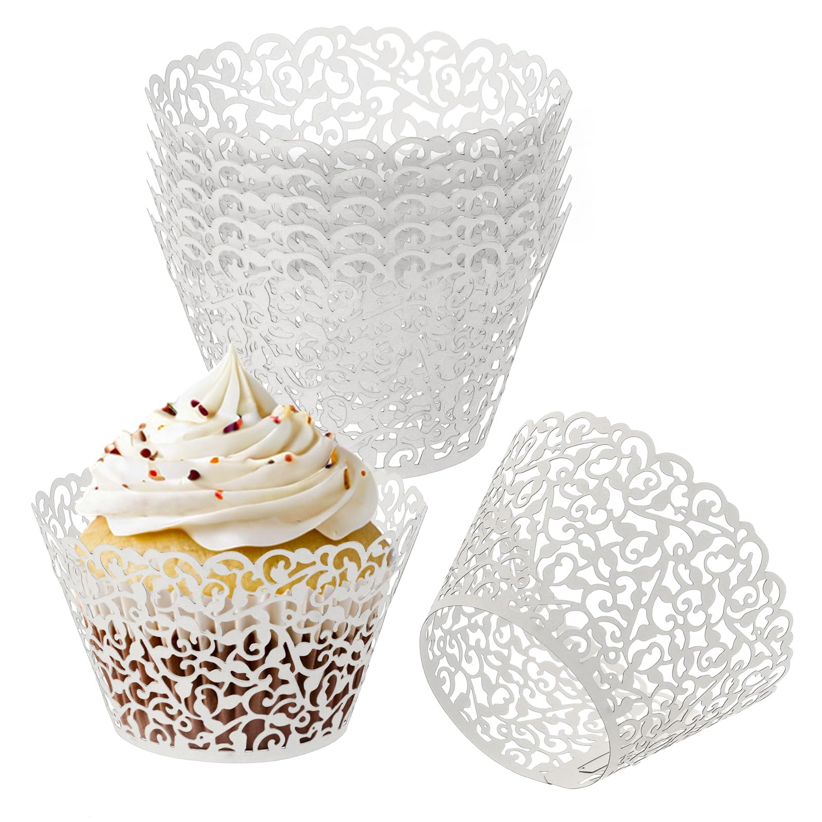 Photo 1 of PATIKIL Cupcake Wrappers Paper, 50 Pack Baking Cups Standard Vine Decoration for Anniversary Birthday Weddings and Parties, Silver Grey