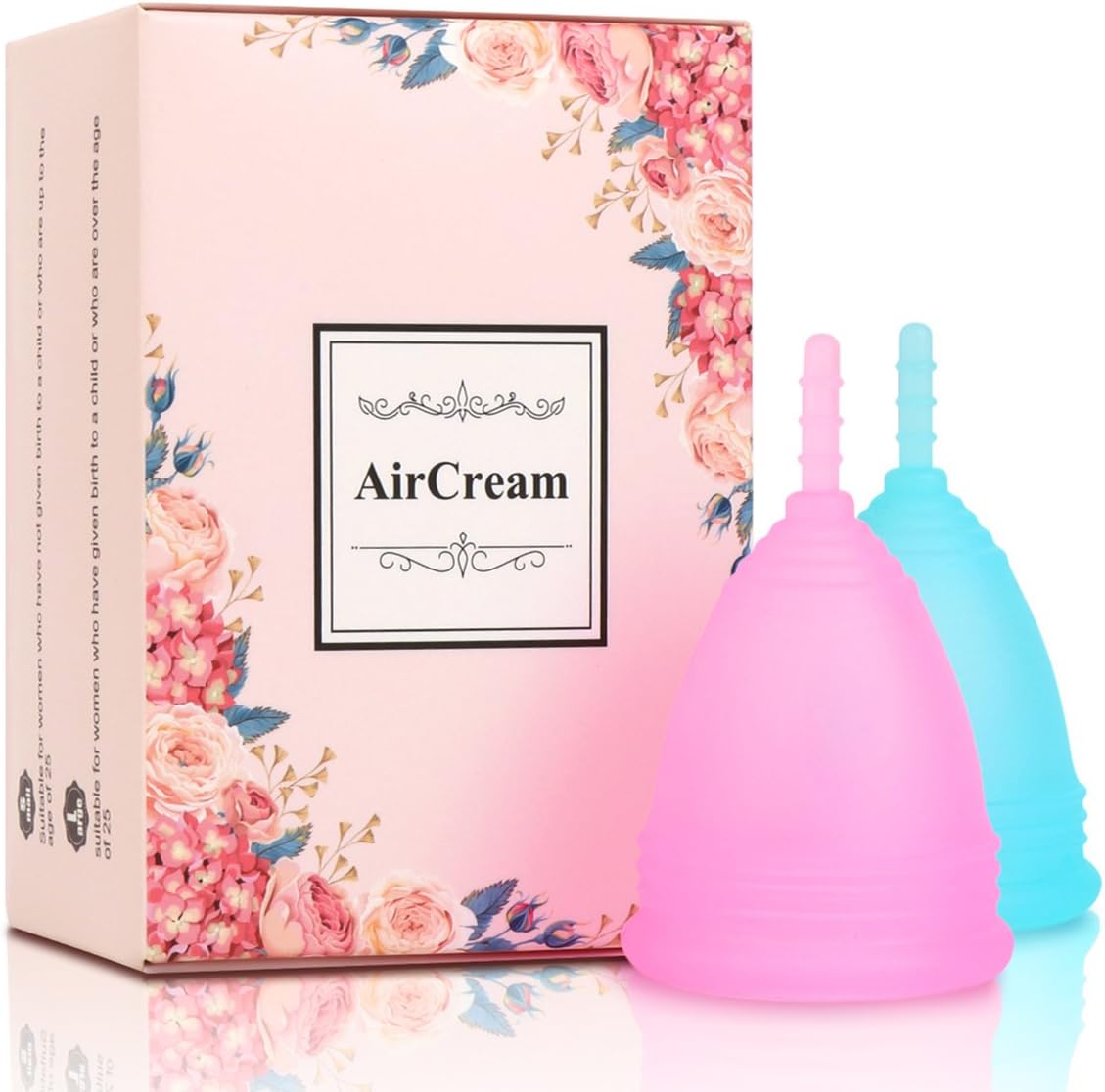 AirCream Menstrual Cups - Set of 2 Cups - Economical Feminine Alternative Protection to Cloth Sanitary Napkins and Tampons - No Leak - Comfortable and Soft - Have A Happy Period (Small)