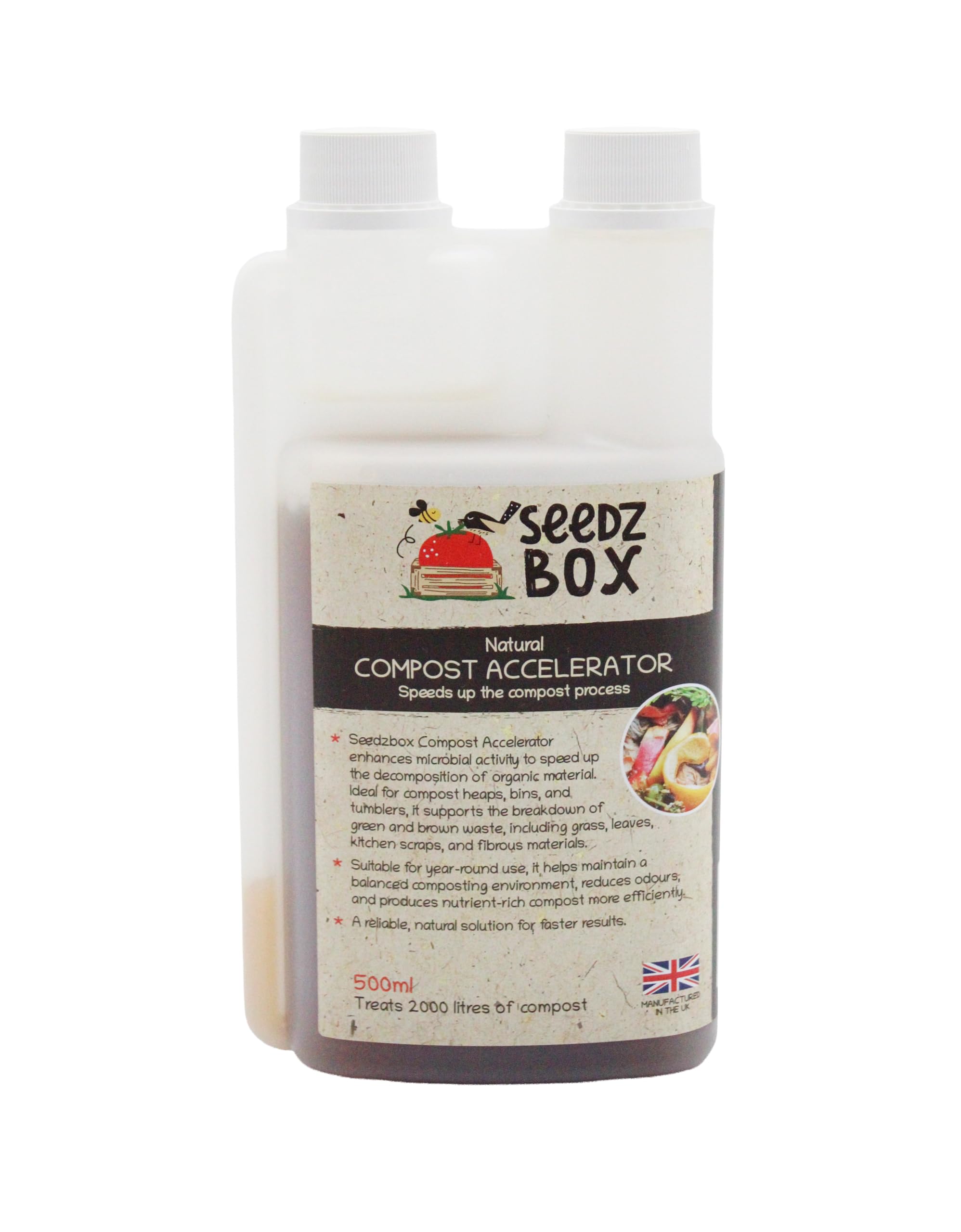 Compost Accelerator Activator 500ml – Increases & Speeds Up Composting for Kitchen & Garden Waste – Makes 2000 Litres of Compost Accelerator - Seedzbox