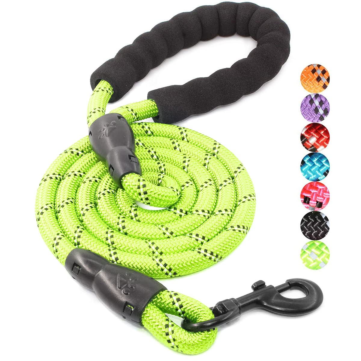 BAAPET 5 FT Strong Dog Leash with Comfortable Padded Handle and Highly Reflective Threads for Small Medium and Large Dogs (1/2'', Green)