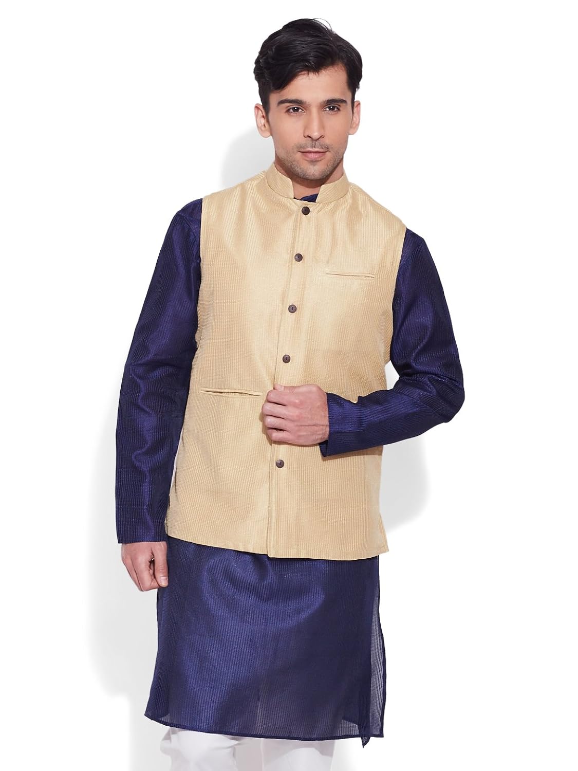 very me men's designer cream faux silk textured nehru jacket