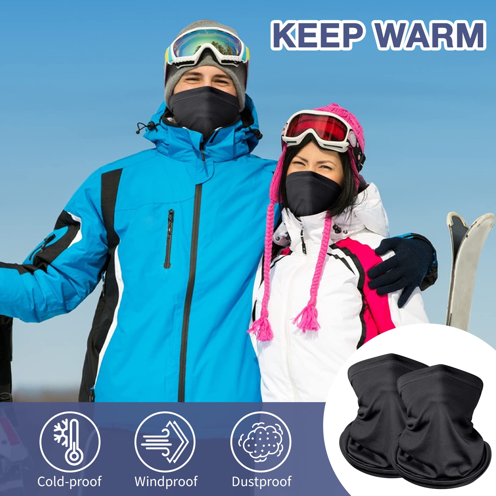 Kiiwah 2 Stück Multifunktionstuch Schlauchschal, Winddicht Bandanas Elastisch Sonnenschutz Loop Schal Neckwarmer Herren Halstuch für Winter Thermal Outdoor Radsport Ski Motorrad Laufen 2