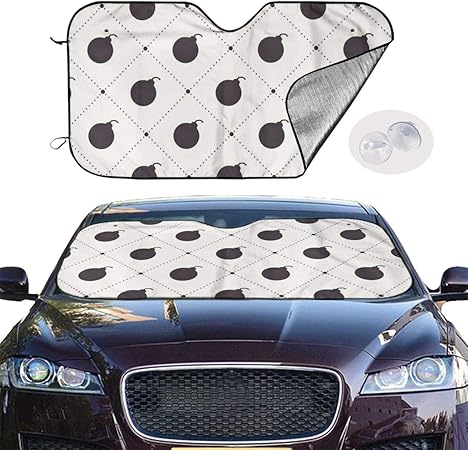 Amazon 爆弾パターン白背景クリエイティブ 車用サンシェード 日よけ フロントカバー 車フロントガラスカバー 四季対応 軽自動車 Suv車 Jeep車 普通車に適用 27 5 X 51 In 車 バイク 車 バイク