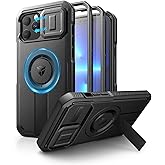 Dexnor for iPhone 13 Pro Max/12 Pro Max Case with Slide Camera Cover & Adjustable Kickstand & Built-in Screen Protector, Magsafe Rugged Bumper Cases Heavy-Duty Magnetic Protective Cover,Black