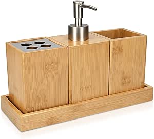 Navaris Set para el baño de bambú - Juego 4 Accesorios para ...