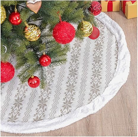 Amazon Co Jp クリスマスツリースカート 白いスノーフレークニットクリスマスツリースカートベースカバー お祝いのホリデーパーティーの装飾用 ホーム キッチン
