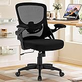 Soxiar Office Chair, Ergonomic Desk Chair with Adjustable Lumbar Support Breathable Mesh Computer Chair with Flip-up Armrests, Comfy Mid Back Rolling Swivel Executive Chair for Home Office, Black