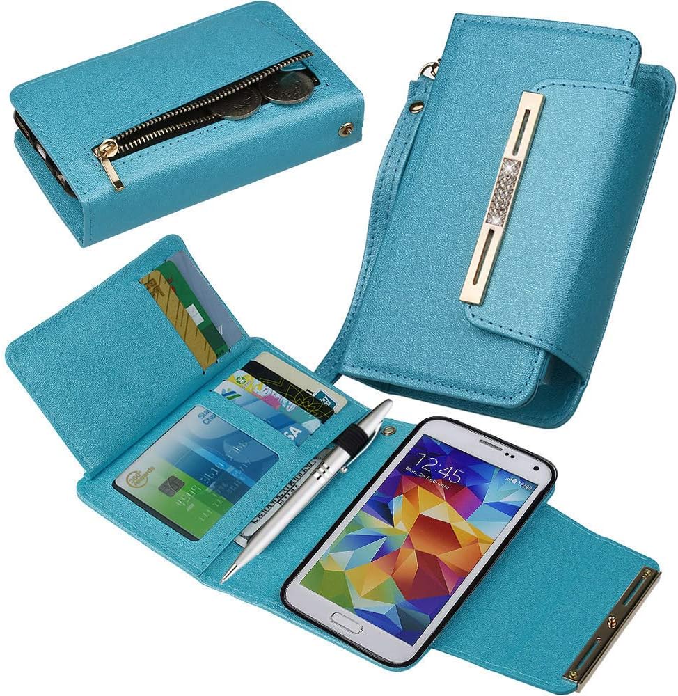 Posher Magnetic Detachable PU Leather Bling Glitter Wallet Purse Case with Credit Card Slots Fit for Samsung Galaxy S5