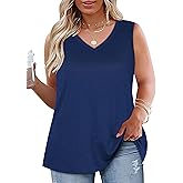Plus Size Tanks Women Summer Top V Neck Sleeveless Top Loose Fit Tee Workout Shirts