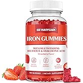 Iron Gummies for Women & Kids - Iron Supplement Gummies with Multivitamin for Blood Builder, Energy, Iron Deficiency & Anemia - Sugar Free Vegan Strawberry 60 ct