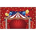 Funnytree Big Top Circus Theme Party Backdrop Carnival Carousel Red Tent Baby Shower Birthday Photography Background Cartoon Curtain Stars Balloon Cake Table Decorations Banner Photo Booth